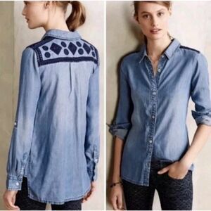 Anthropologie Holding Horses Embroidered Western Button‎ Up Shirt Women's 2XS